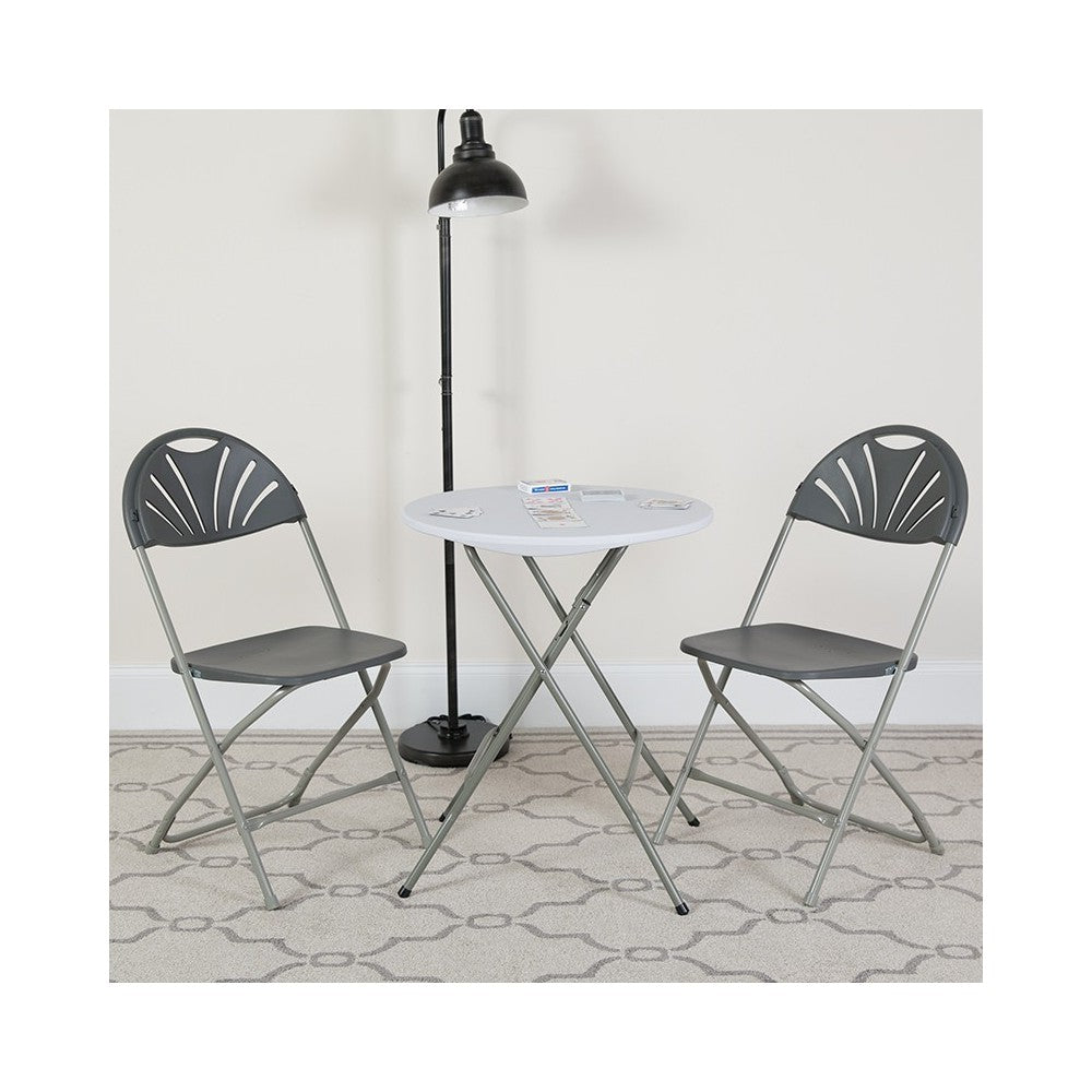 650 lb. Capacity Charcoal Plastic Fan Back Folding Chair