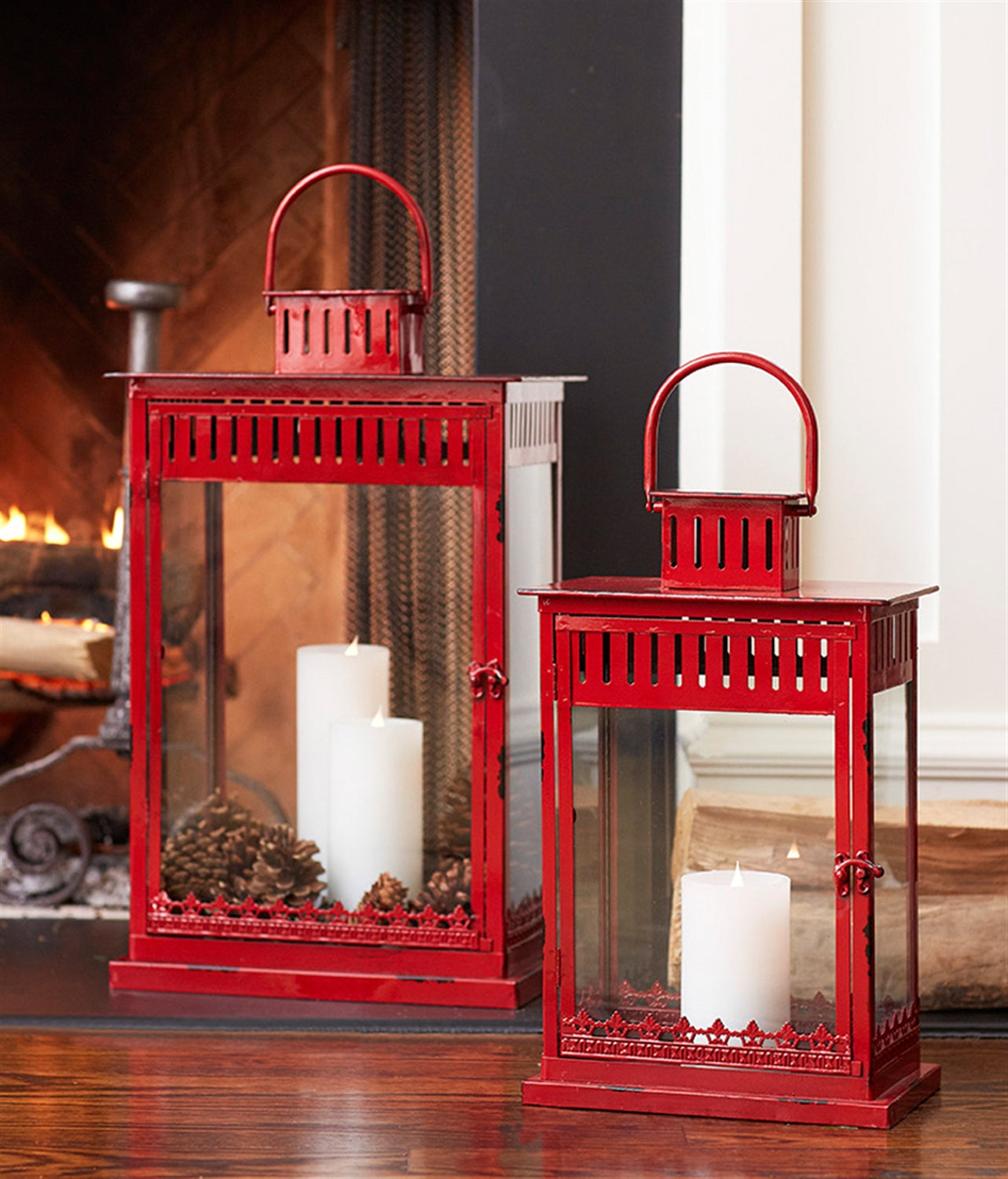 Lanterns (Set Of 2) 20"H, 25"H Metal/Glass