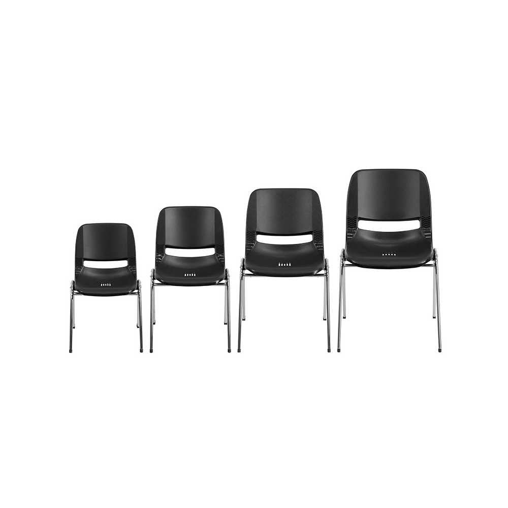 661 lb. Capacity Black Ergonomic Shell Stack Chair with Chrome Frame and 16'' Seat Height