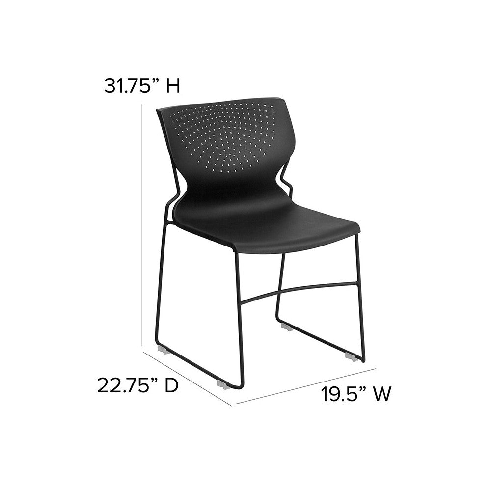 661 lb. Capacity Black Full Back Stack Chair with Black Powder Coated Frame