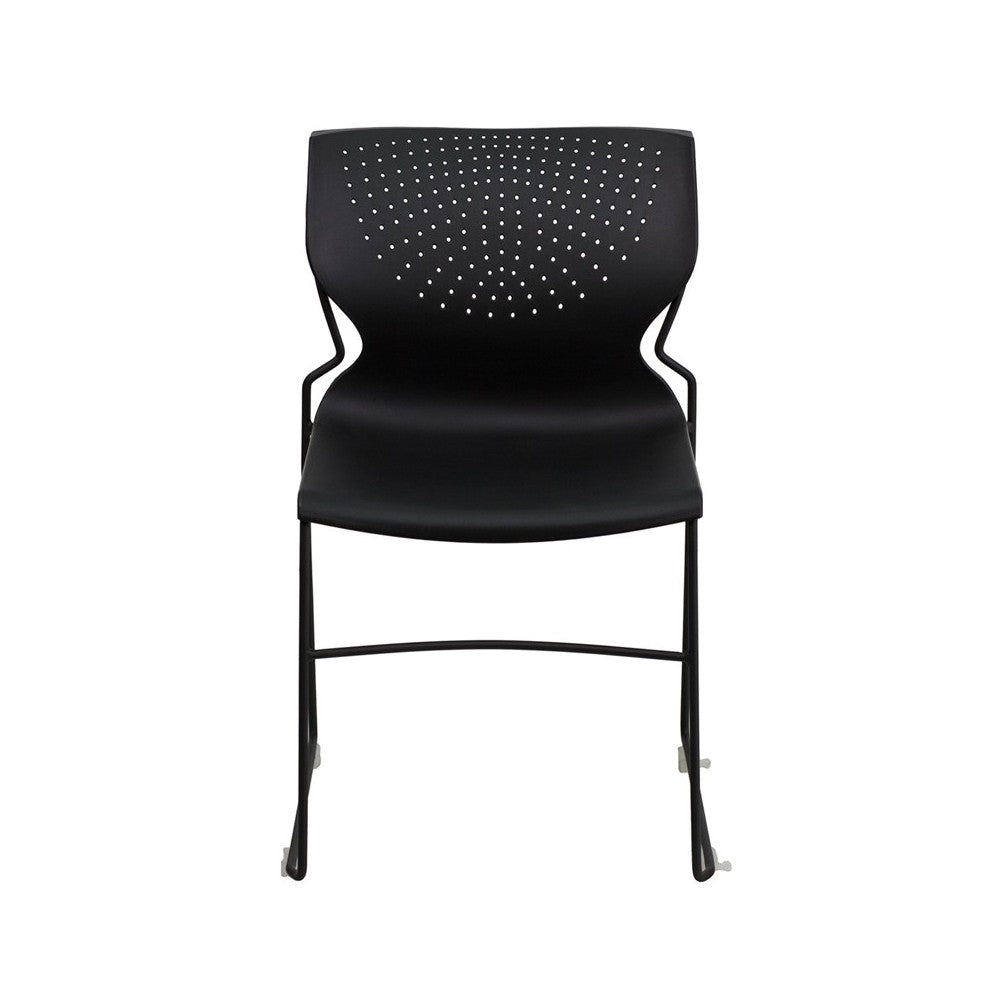 661 lb. Capacity Black Full Back Stack Chair with Black Powder Coated Frame
