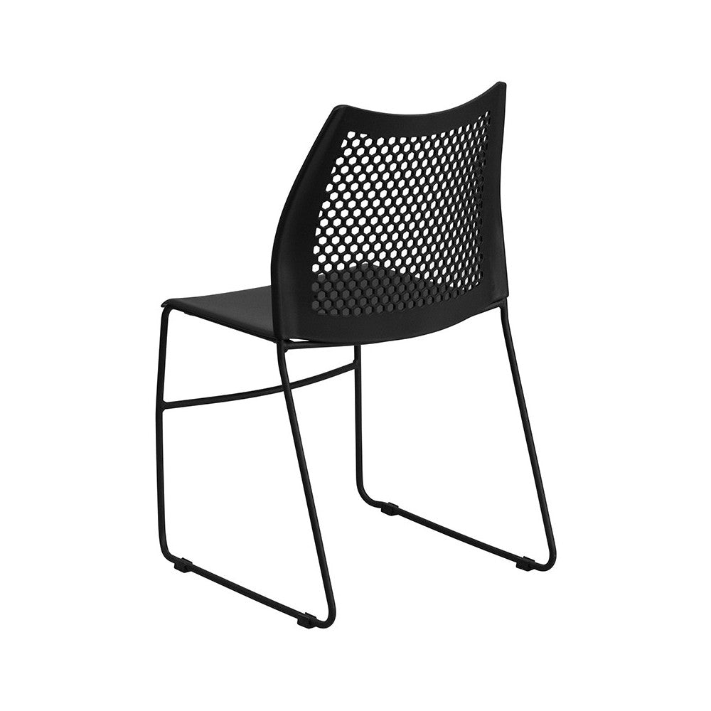 661 lb. Capacity Black Stack Chair with Air-Vent Back and Black Powder Coated Sled Base