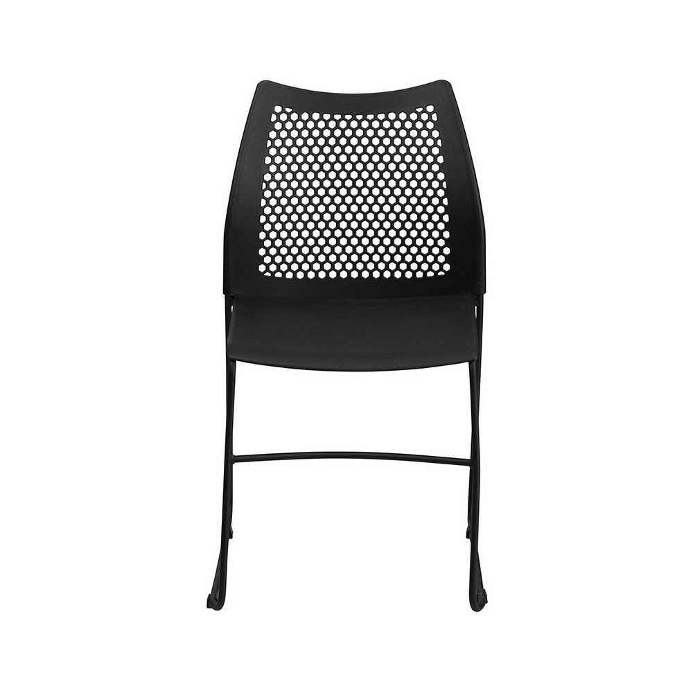 661 lb. Capacity Black Stack Chair with Air-Vent Back and Black Powder Coated Sled Base
