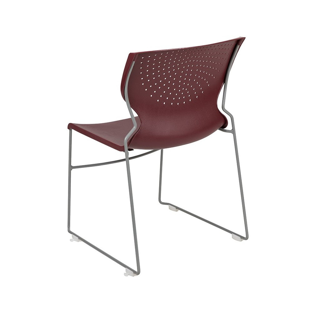 661 lb. Capacity Burgundy Full Back Stack Chair with Gray Powder Coated Frame