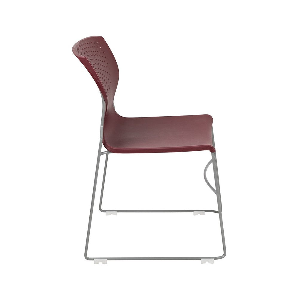 661 lb. Capacity Burgundy Full Back Stack Chair with Gray Powder Coated Frame