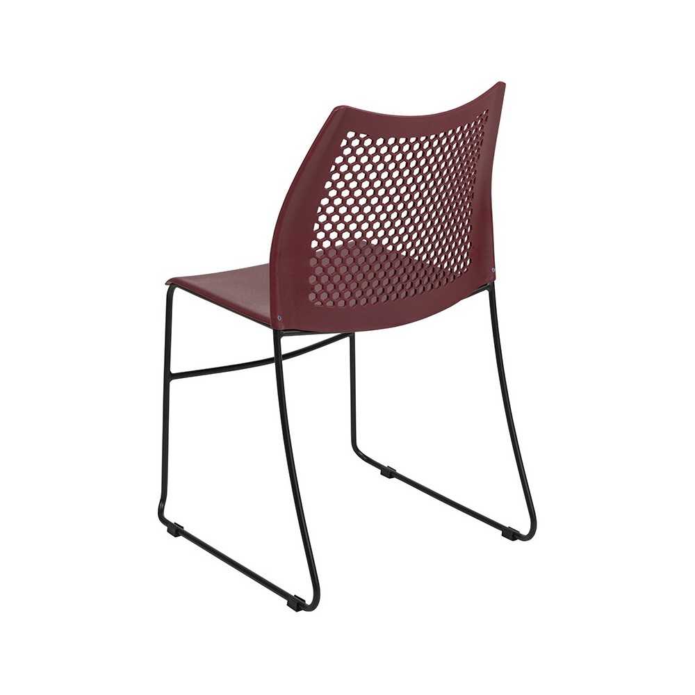 661 lb. Capacity Burgundy Stack Chair with Air-Vent Back and Black Powder Coated Sled Base