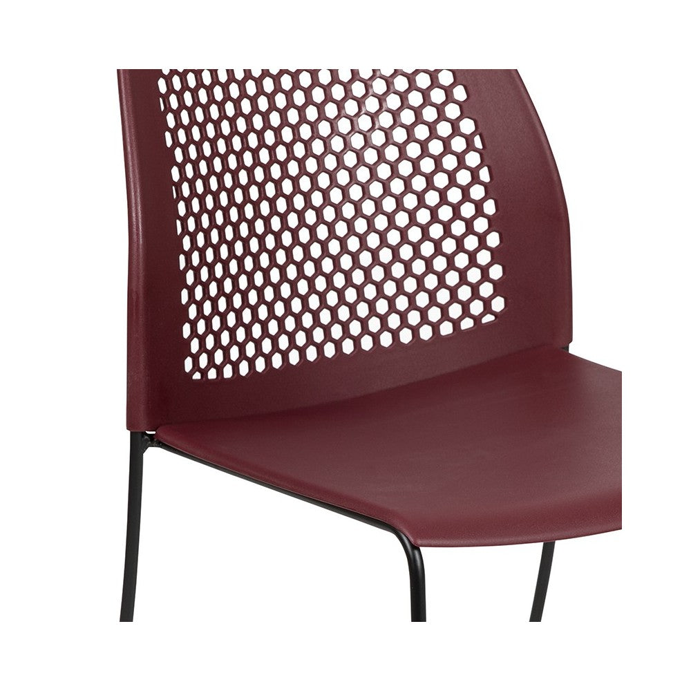 661 lb. Capacity Burgundy Stack Chair with Air-Vent Back and Black Powder Coated Sled Base