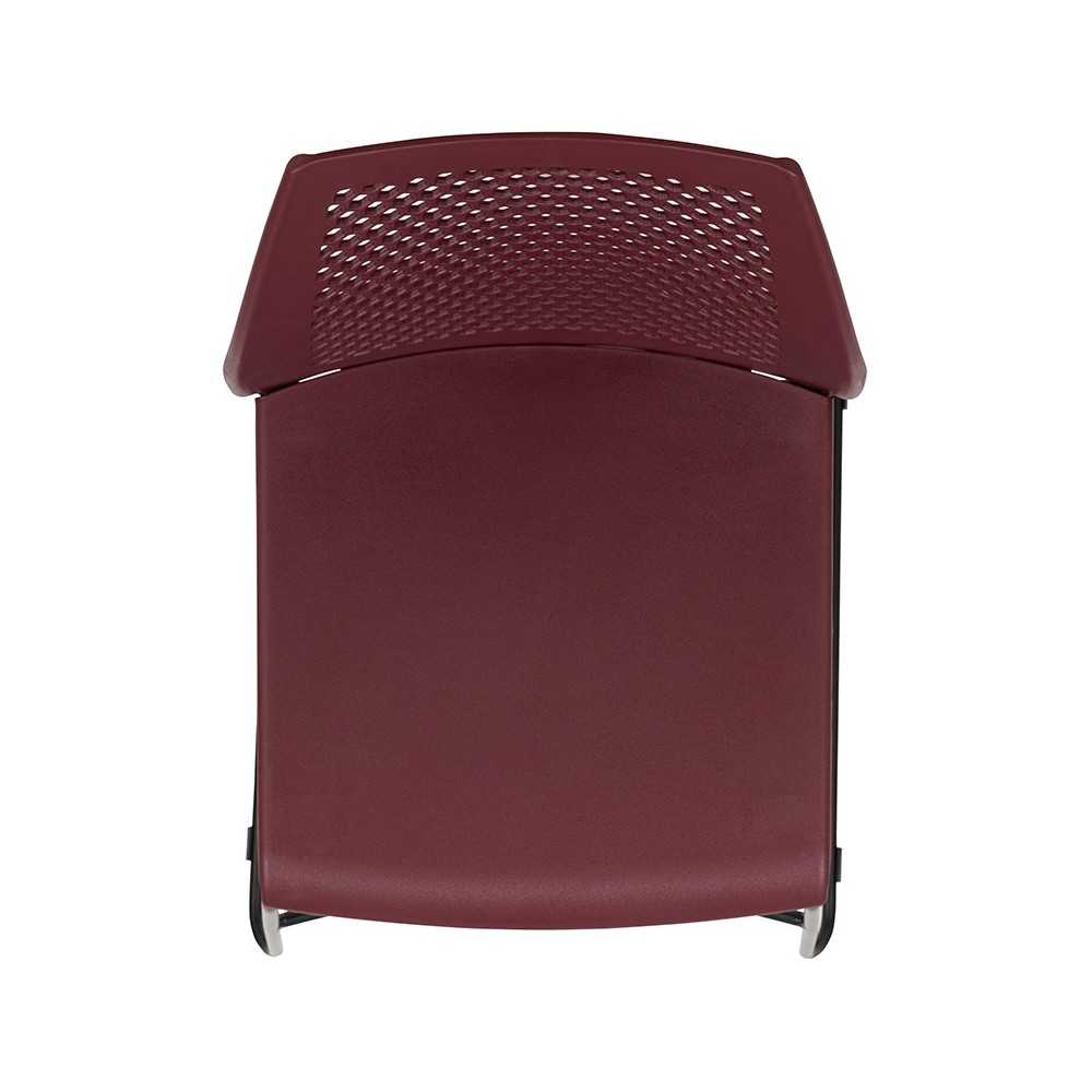 661 lb. Capacity Burgundy Stack Chair with Air-Vent Back and Black Powder Coated Sled Base