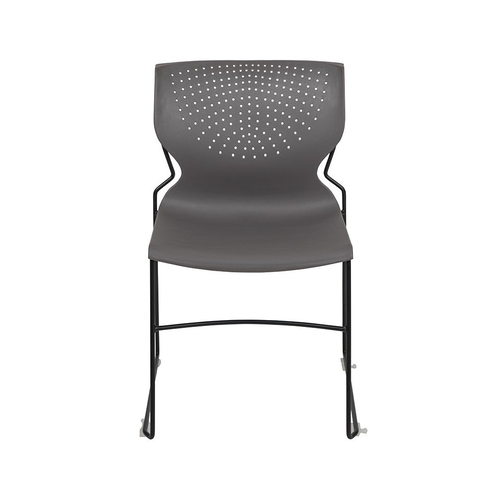 661 lb. Capacity Gray Full Back Stack Chair with Black Powder Coated Frame