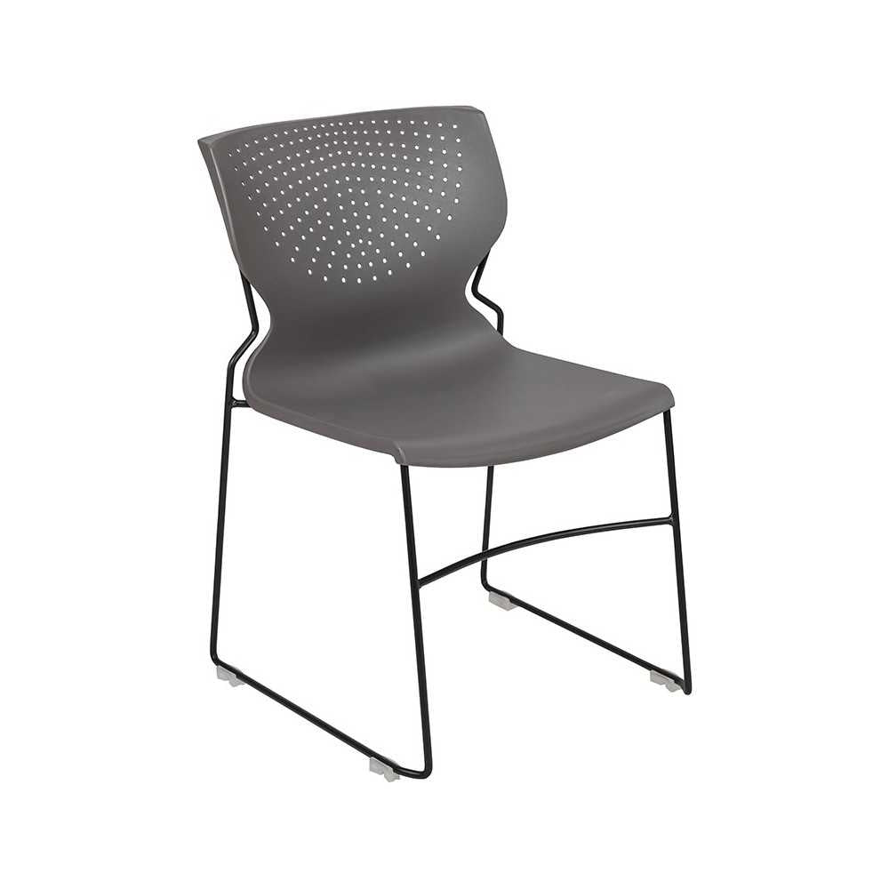 661 lb. Capacity Gray Full Back Stack Chair with Black Powder Coated Frame