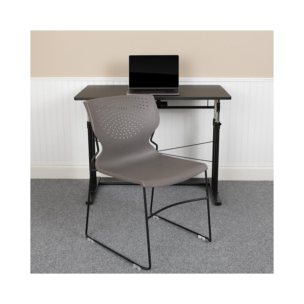 661 lb. Capacity Gray Full Back Stack Chair with Black Powder Coated Frame