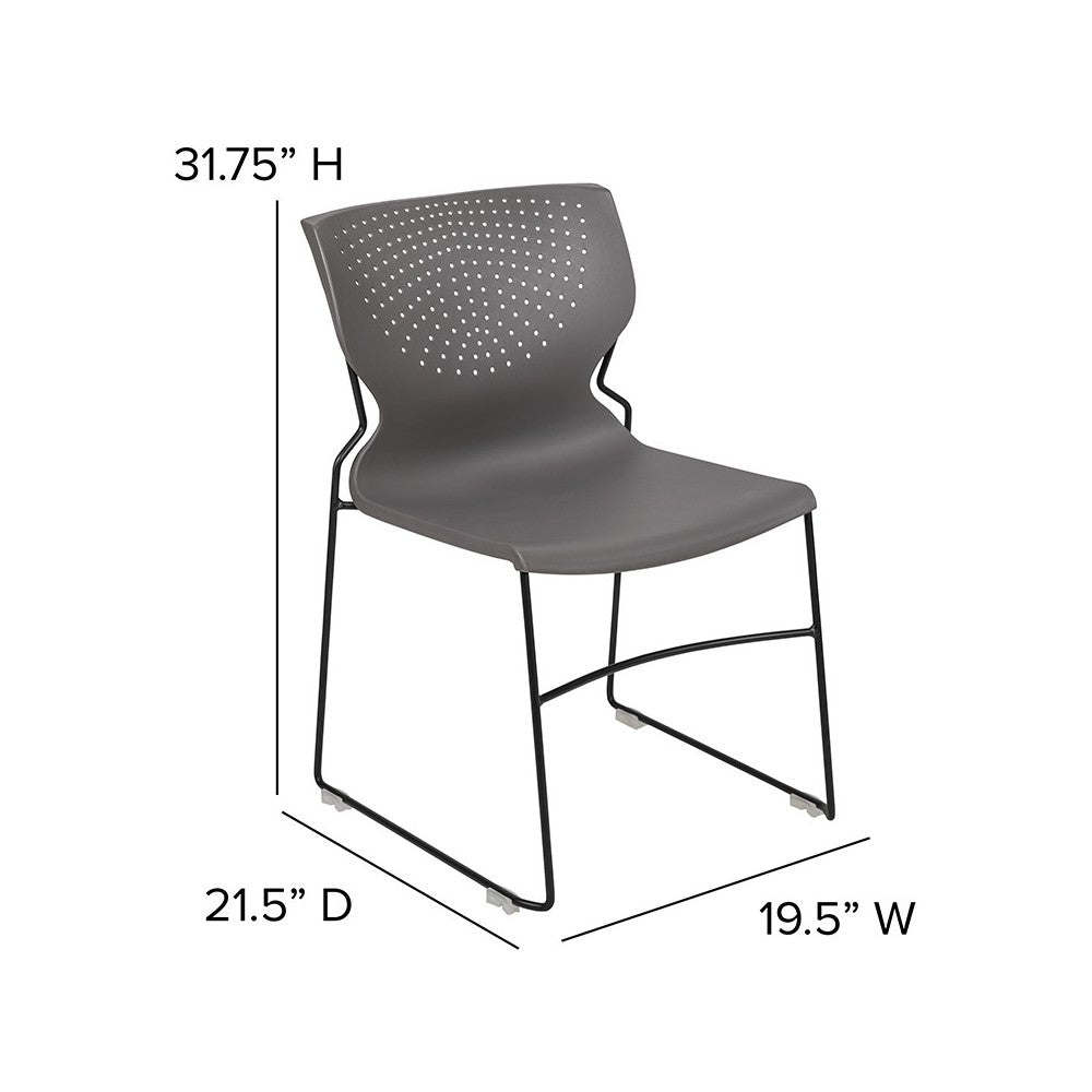 661 lb. Capacity Gray Full Back Stack Chair with Black Powder Coated Frame