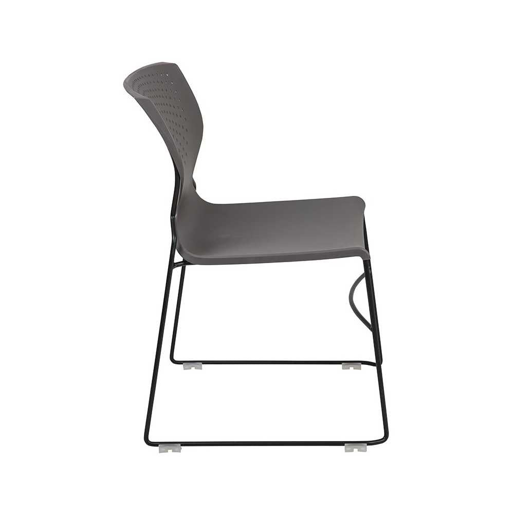 661 lb. Capacity Gray Full Back Stack Chair with Black Powder Coated Frame