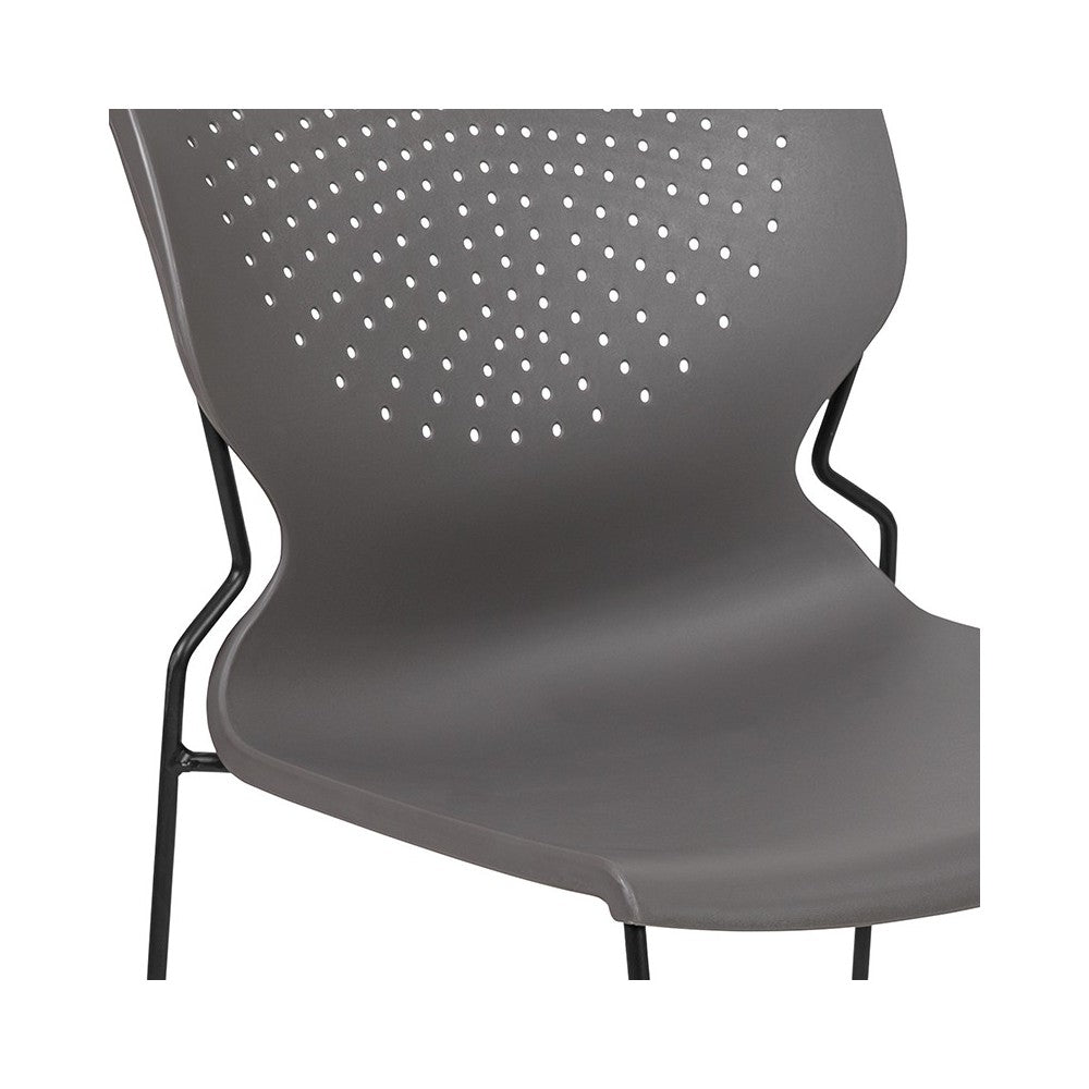 661 lb. Capacity Gray Full Back Stack Chair with Black Powder Coated Frame