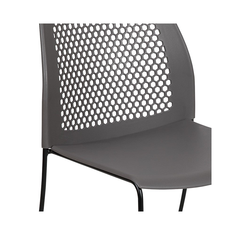 661 lb. Capacity Gray Stack Chair with Air-Vent Back and Black Powder Coated Sled Base