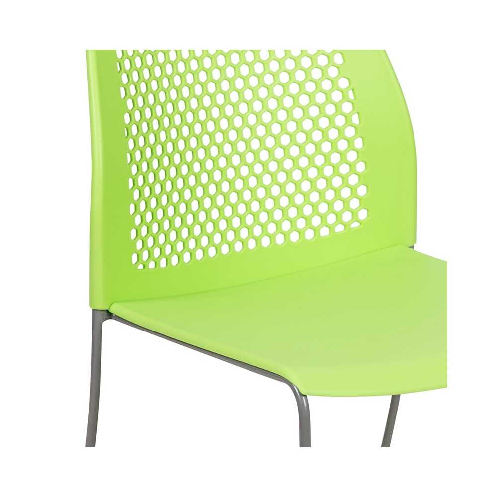 661 lb. Capacity Green Stack Chair with Air-Vent Back and Gray Powder Coated Sled Base