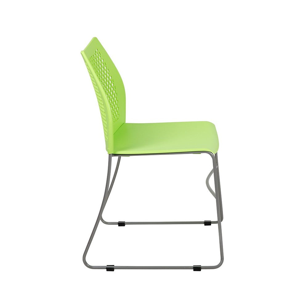 661 lb. Capacity Green Stack Chair with Air-Vent Back and Gray Powder Coated Sled Base