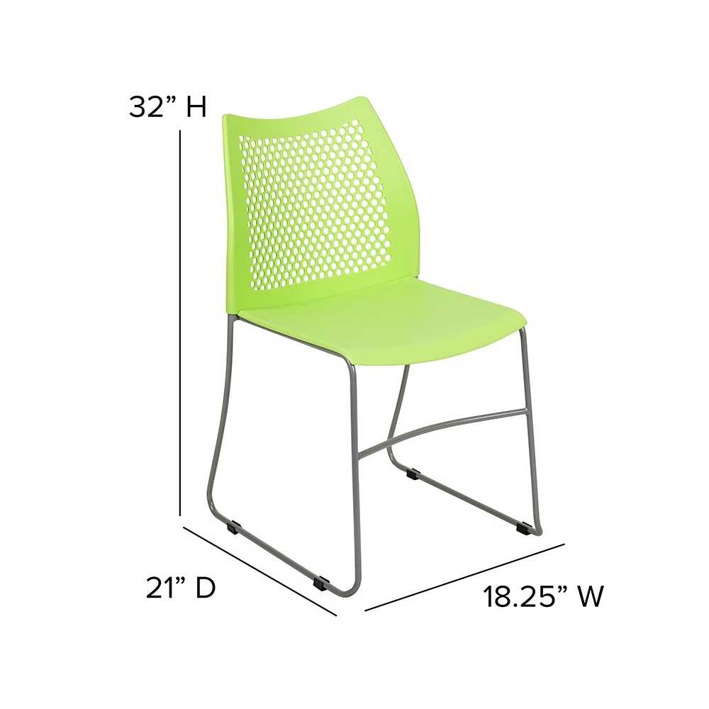 661 lb. Capacity Green Stack Chair with Air-Vent Back and Gray Powder Coated Sled Base