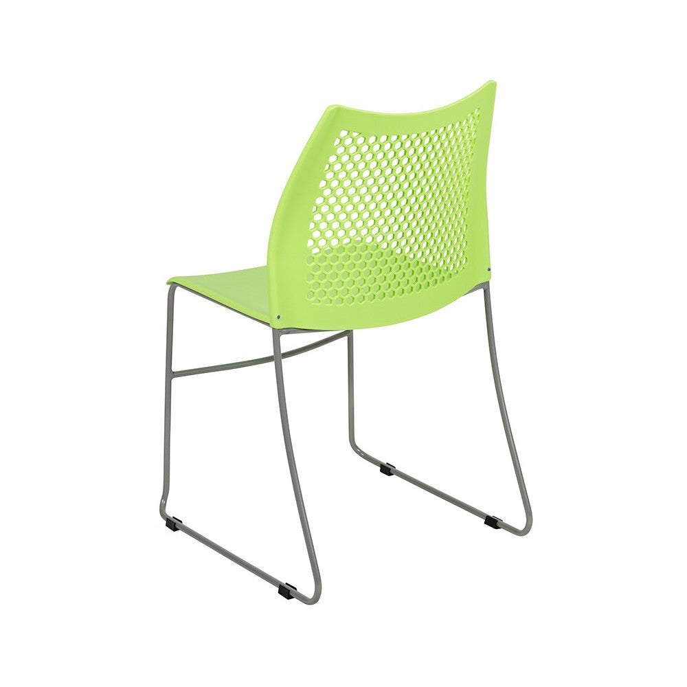 661 lb. Capacity Green Stack Chair with Air-Vent Back and Gray Powder Coated Sled Base