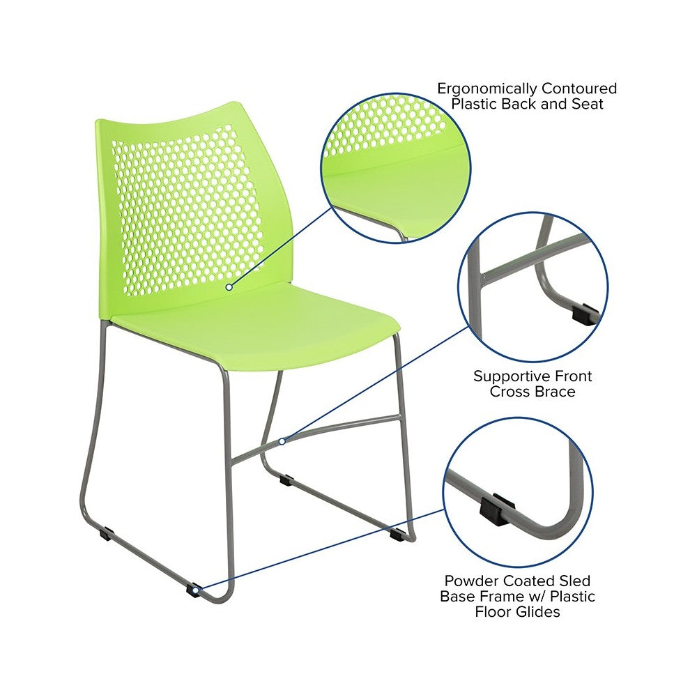 661 lb. Capacity Green Stack Chair with Air-Vent Back and Gray Powder Coated Sled Base