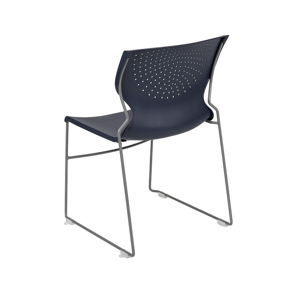 661 lb. Capacity Navy Full Back Stack Chair with Gray Powder Coated Frame