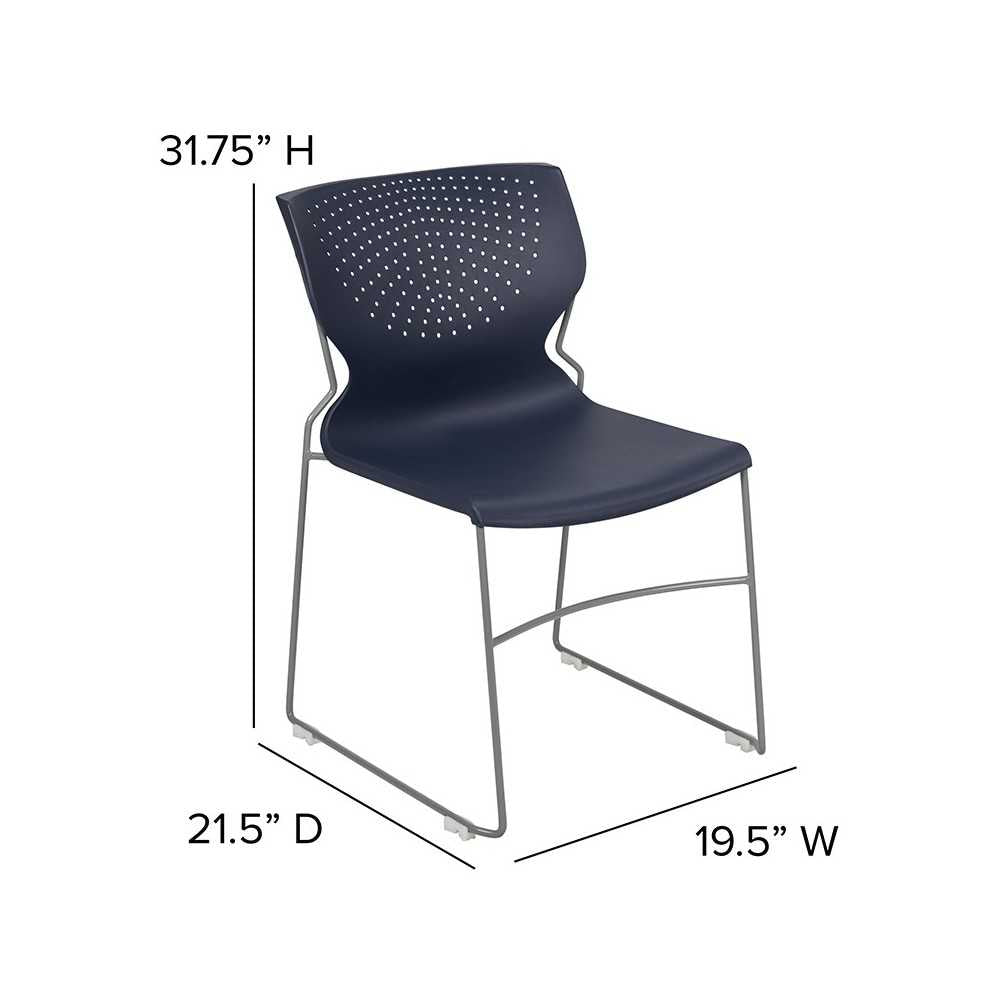 661 lb. Capacity Navy Full Back Stack Chair with Gray Powder Coated Frame