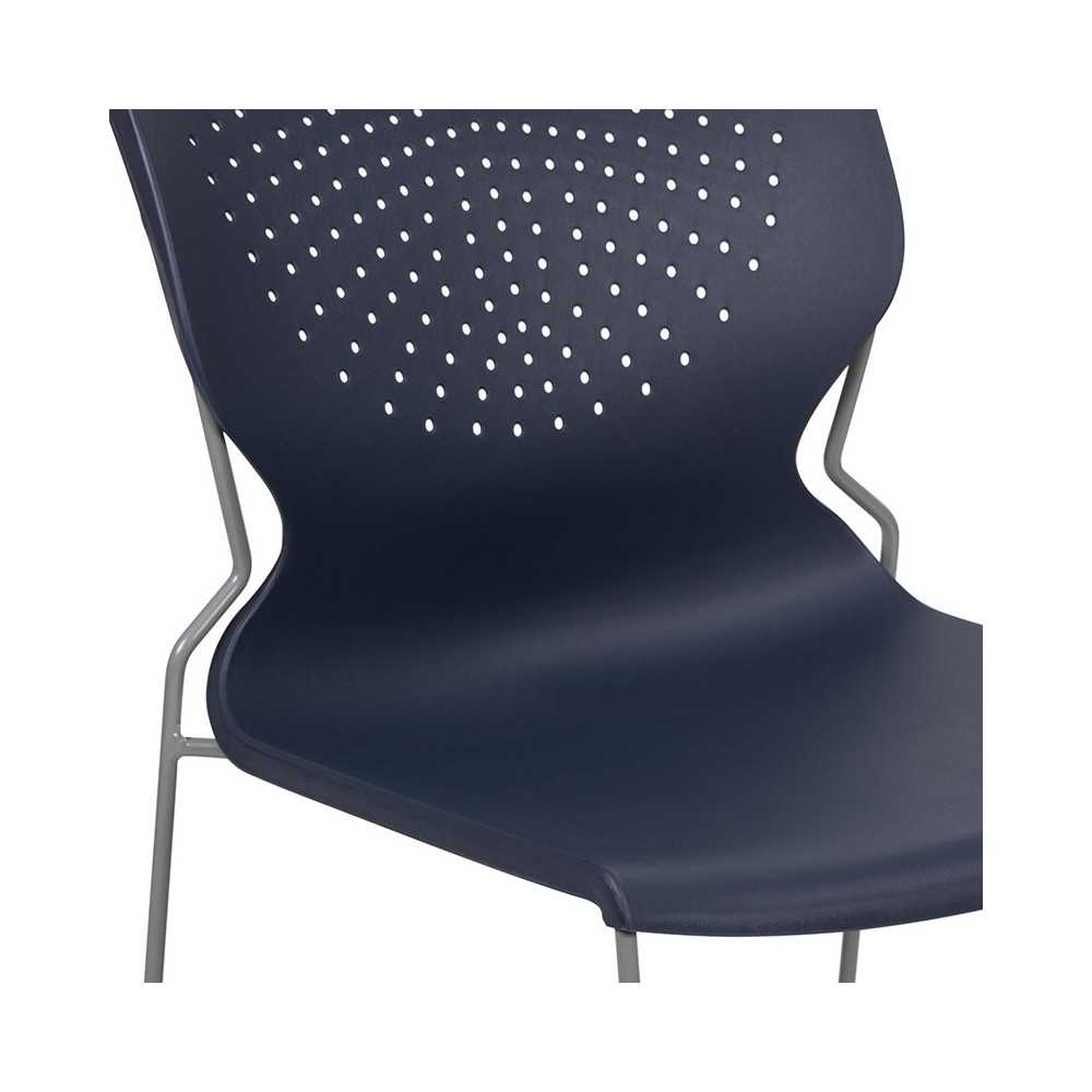 661 lb. Capacity Navy Full Back Stack Chair with Gray Powder Coated Frame