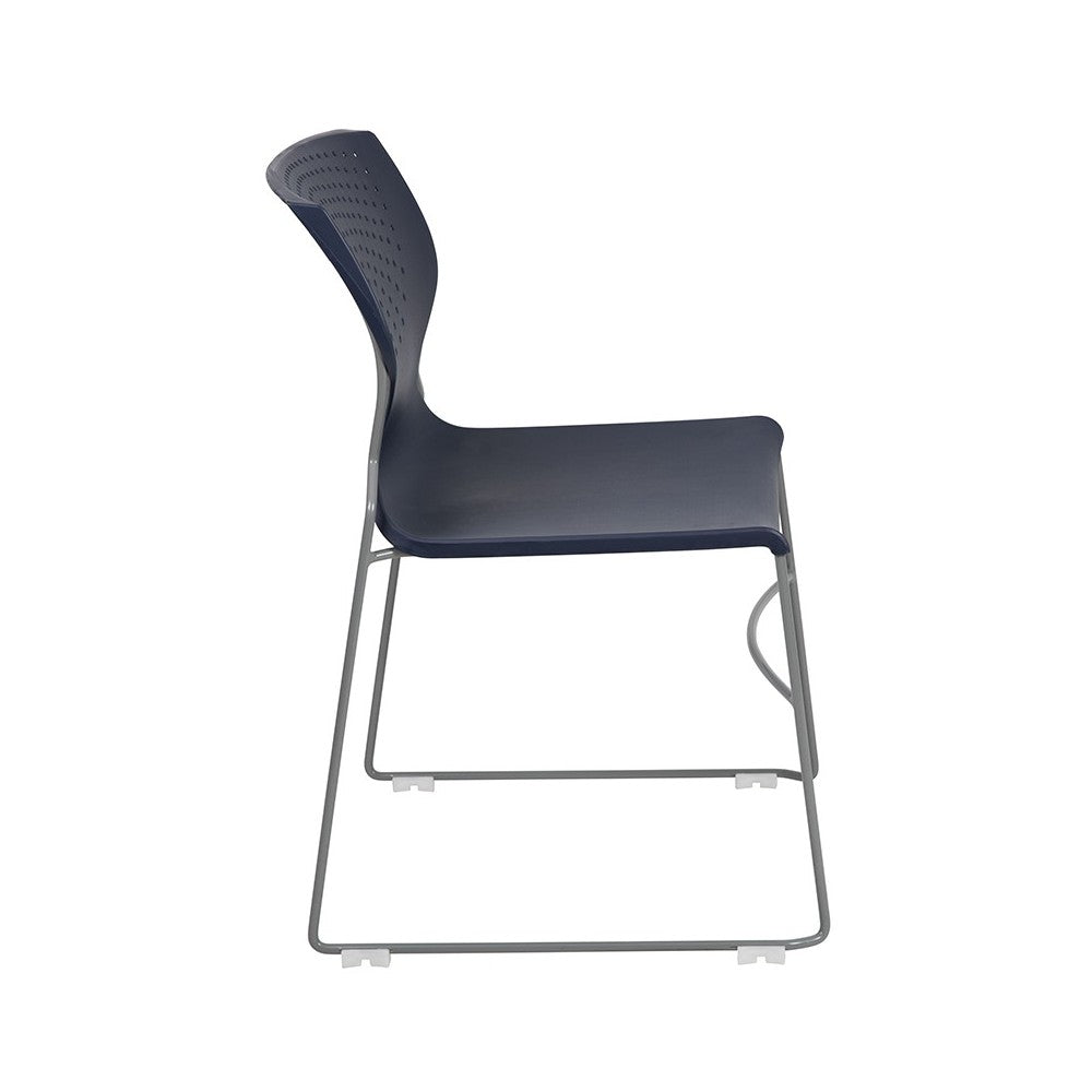 661 lb. Capacity Navy Full Back Stack Chair with Gray Powder Coated Frame