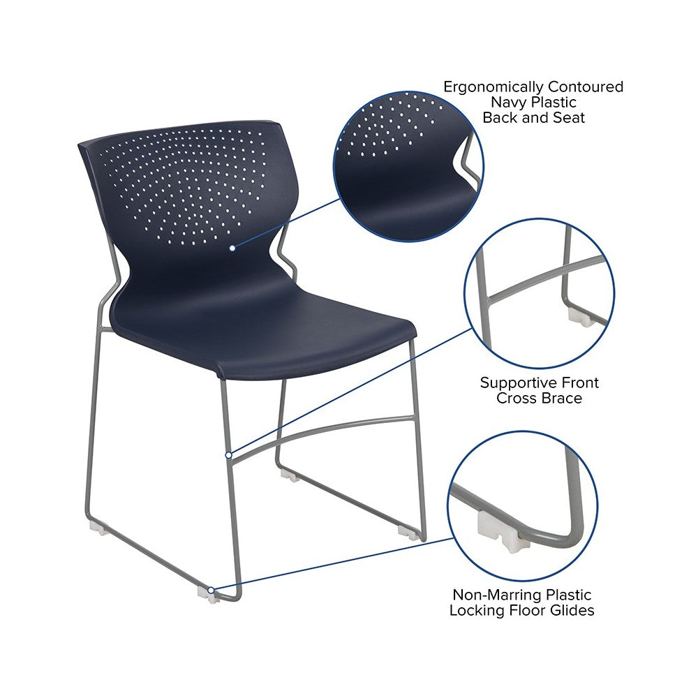 661 lb. Capacity Navy Full Back Stack Chair with Gray Powder Coated Frame