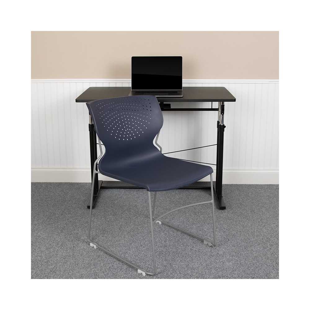 661 lb. Capacity Navy Full Back Stack Chair with Gray Powder Coated Frame