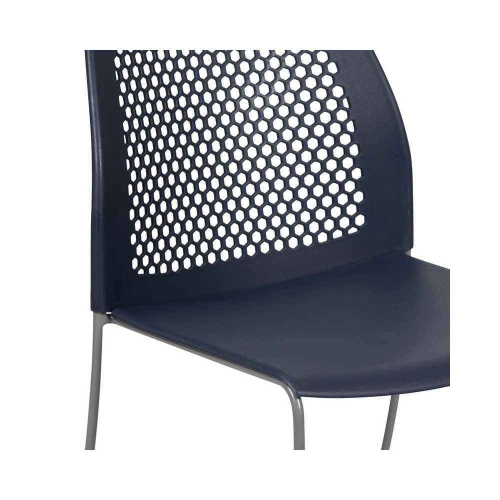 661 lb. Capacity Navy Stack Chair with Air-Vent Back and Gray Powder Coated Sled Base