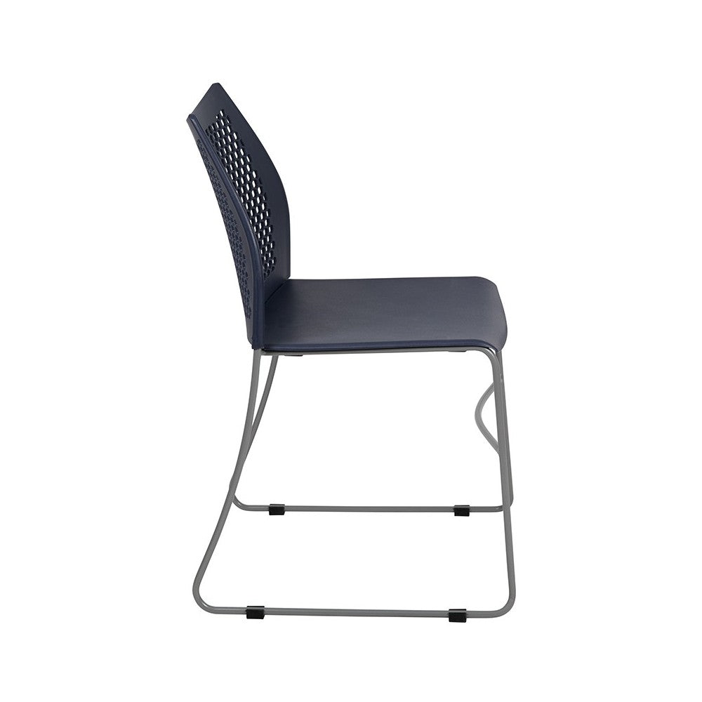 661 lb. Capacity Navy Stack Chair with Air-Vent Back and Gray Powder Coated Sled Base