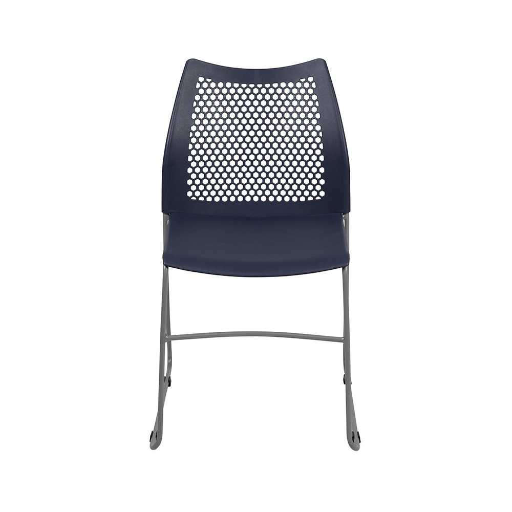 661 lb. Capacity Navy Stack Chair with Air-Vent Back and Gray Powder Coated Sled Base