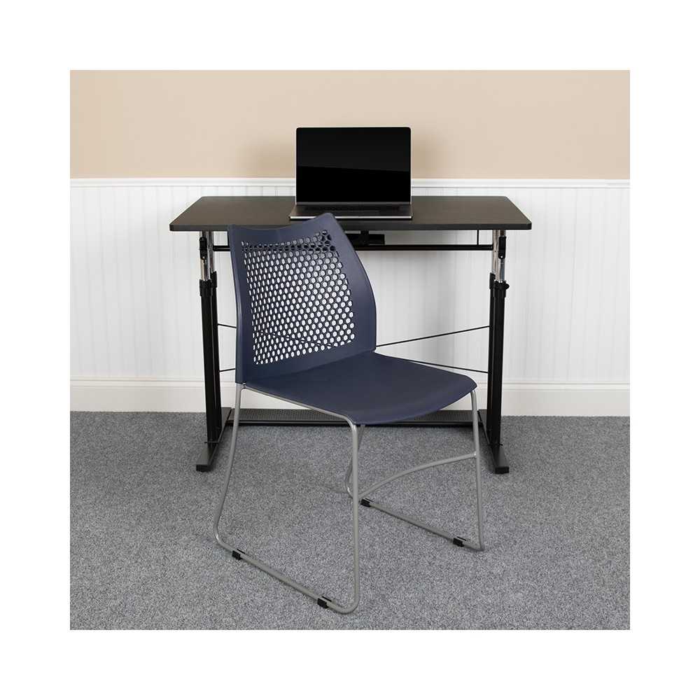 661 lb. Capacity Navy Stack Chair with Air-Vent Back and Gray Powder Coated Sled Base