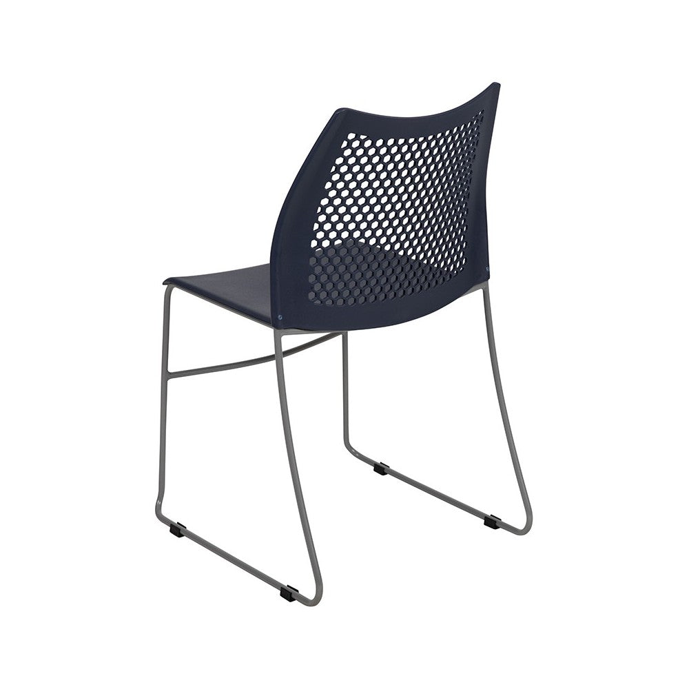 661 lb. Capacity Navy Stack Chair with Air-Vent Back and Gray Powder Coated Sled Base