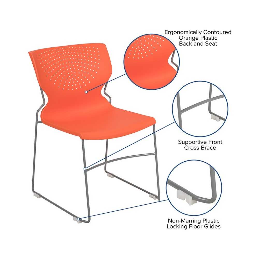 661 lb. Capacity Orange Full Back Stack Chair with Gray Powder Coated Frame