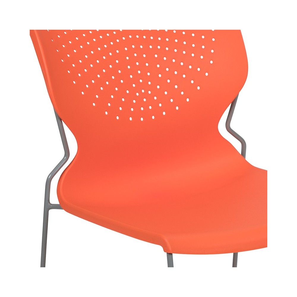 661 lb. Capacity Orange Full Back Stack Chair with Gray Powder Coated Frame