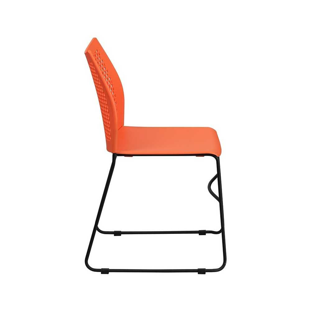 661 lb. Capacity Orange Stack Chair with Air-Vent Back and Black Powder Coated Sled Base