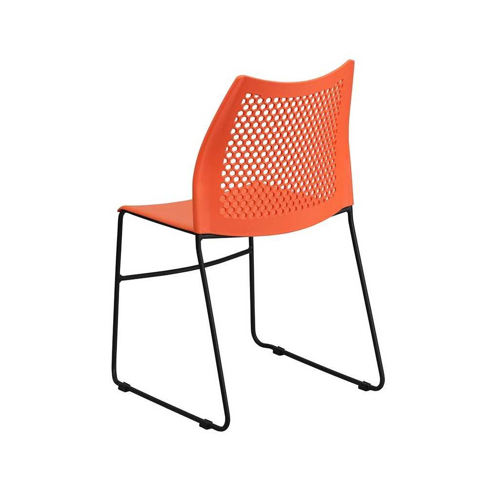 661 lb. Capacity Orange Stack Chair with Air-Vent Back and Black Powder Coated Sled Base
