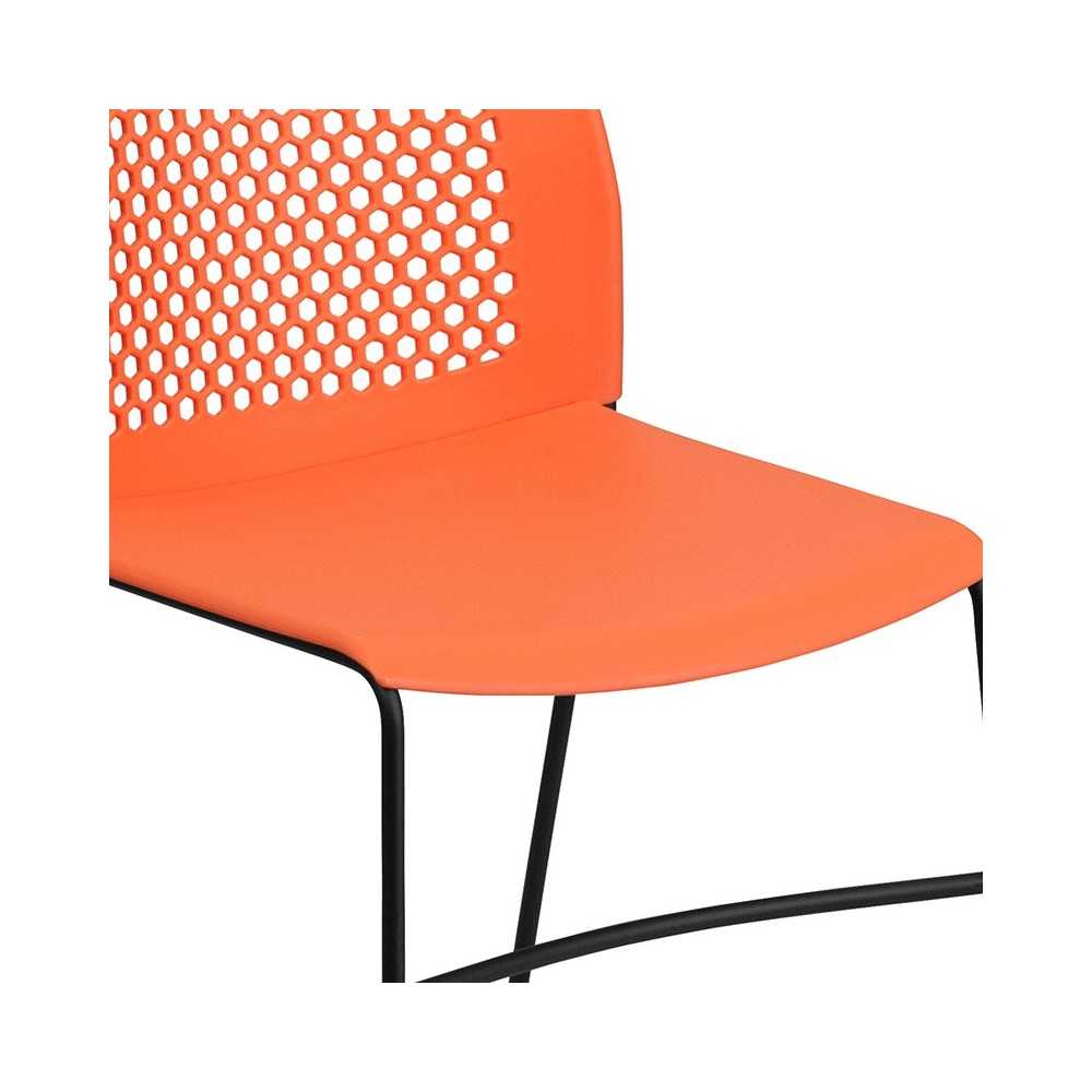 661 lb. Capacity Orange Stack Chair with Air-Vent Back and Black Powder Coated Sled Base