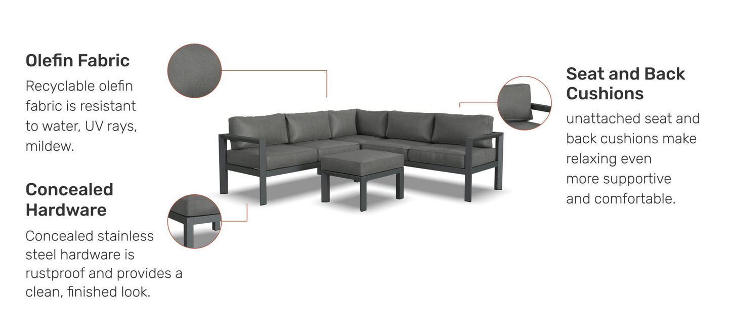 Grayton 5 Seat Sectional w/ Ottoman in Gray by homestyles