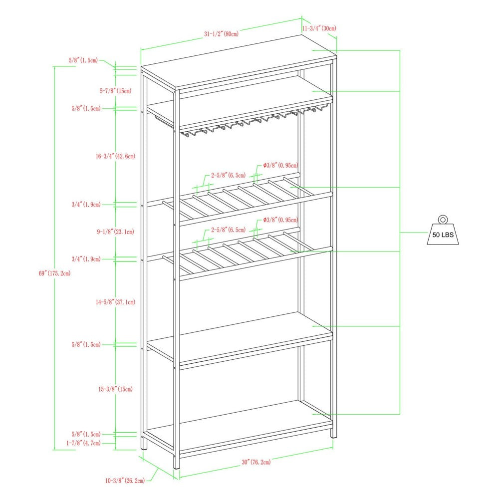 69" Wine Bottle and Stemware Storage Shelf - Cerused Ash