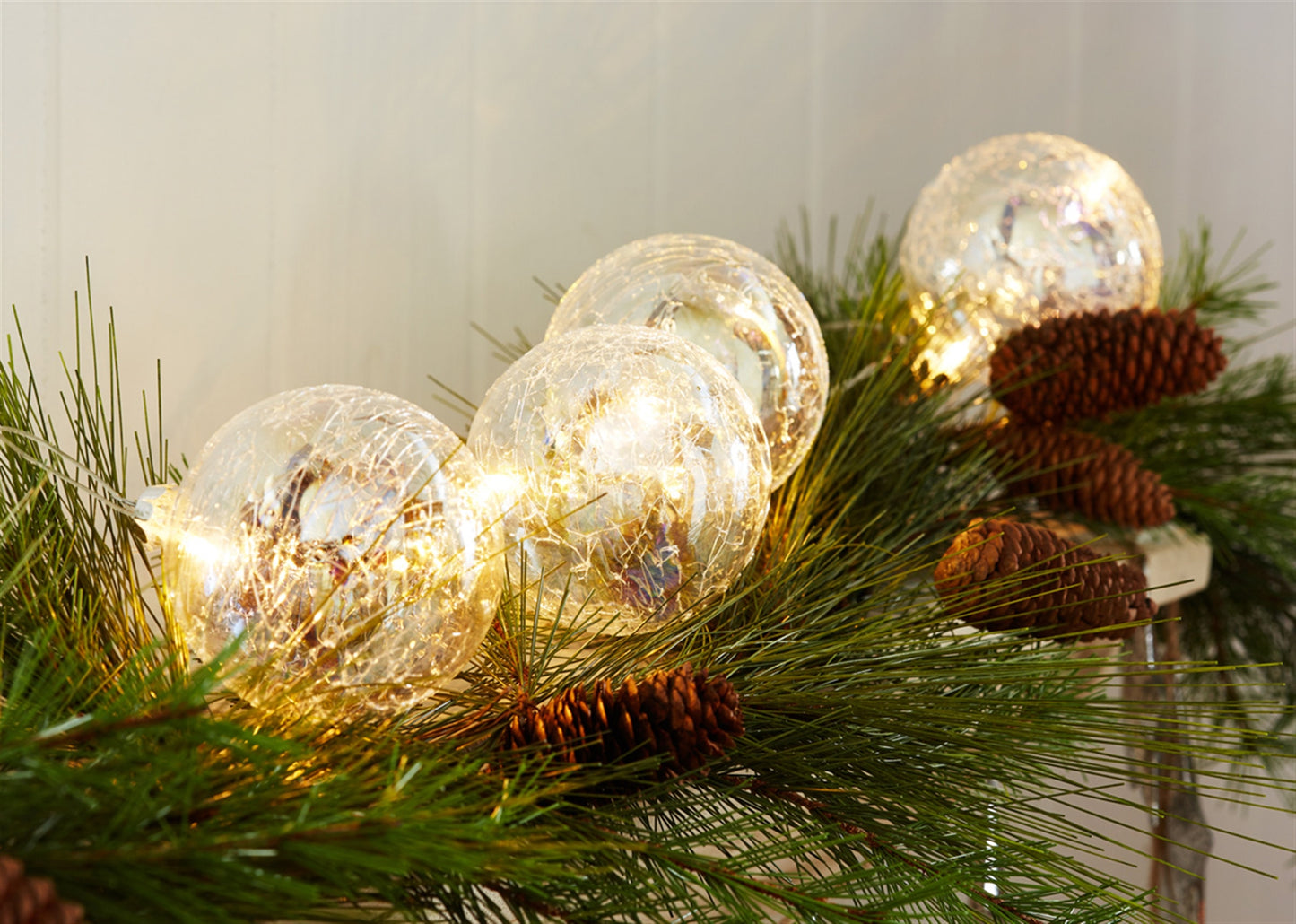 3.5" Ball Ornaments (Set Of 2 ) W/Led Light String 4.5'L Glass