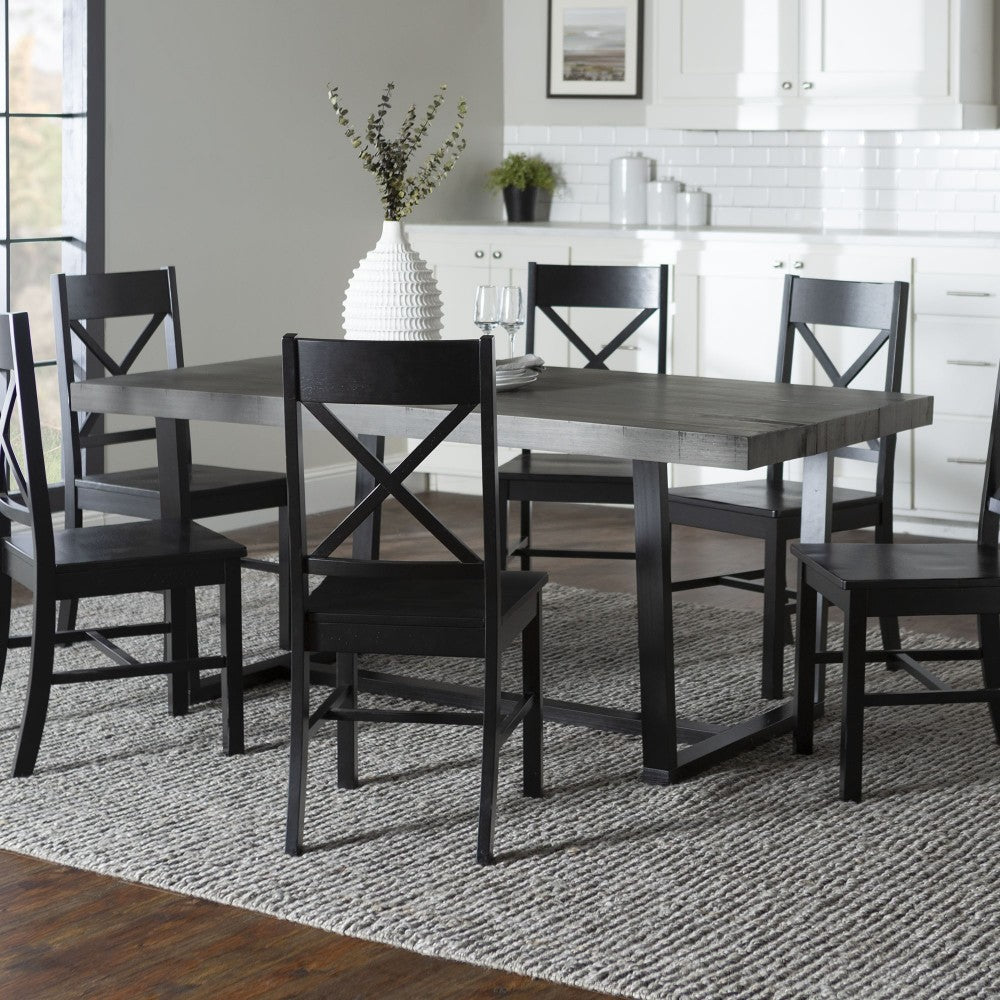 7-Piece Farmhouse Dining Set - Gray/Black, C72DSTRGBL-7