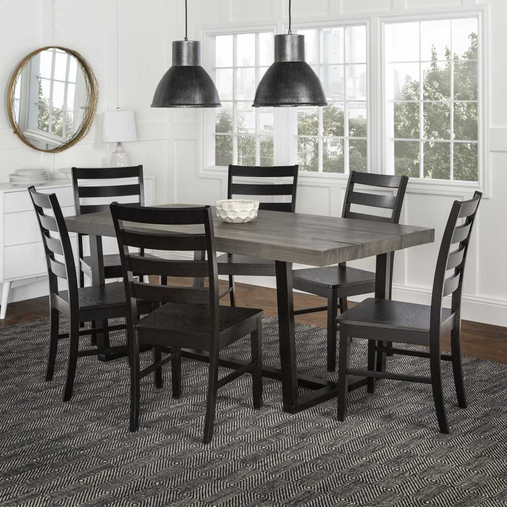 7-Piece Farmhouse Dining Set - Gray/Black, C72DSLBGY-7