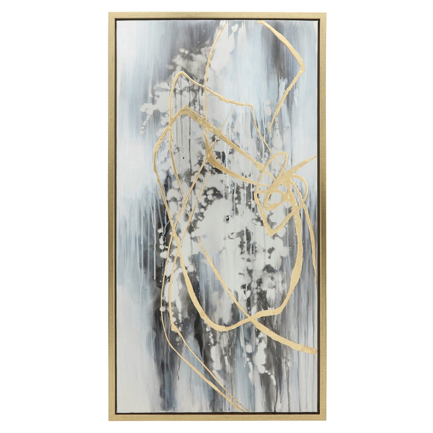 22x42 S/3 Abstract Canvas, Multi On Gold Frame