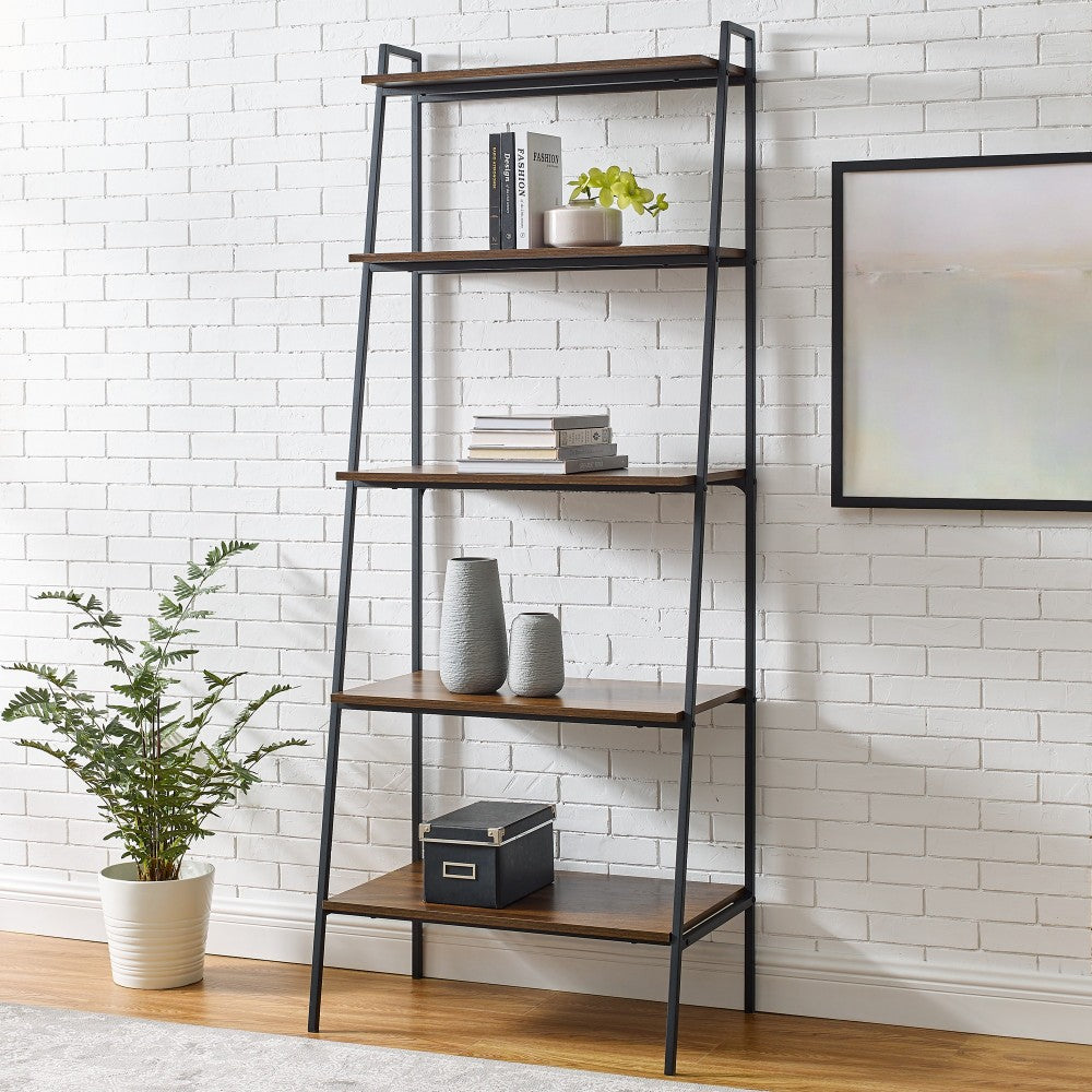 72" Industrial Ladder Bookcase - Dark Walnut