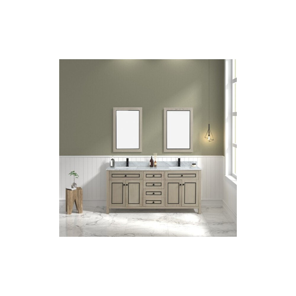 72" Light Oak Finish Sink Vanity Cabinet With Carrara White Top