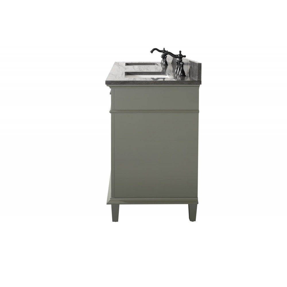 72" Pewter Green Double Single Sink Vanity Cabinet With Blue Lime Stone Top
