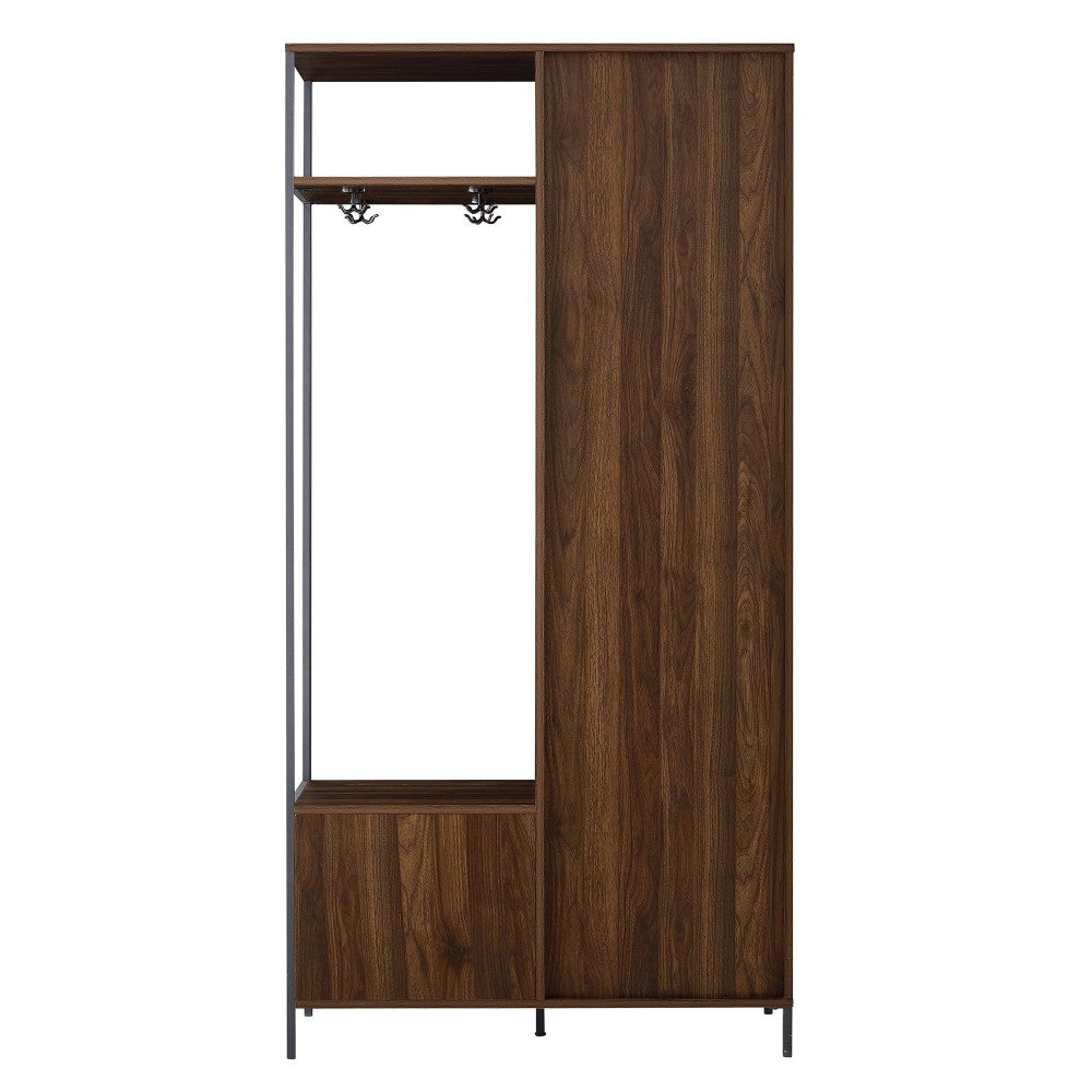 72" Slat Door Metal and Wood Hall Tree - Dark Walnut